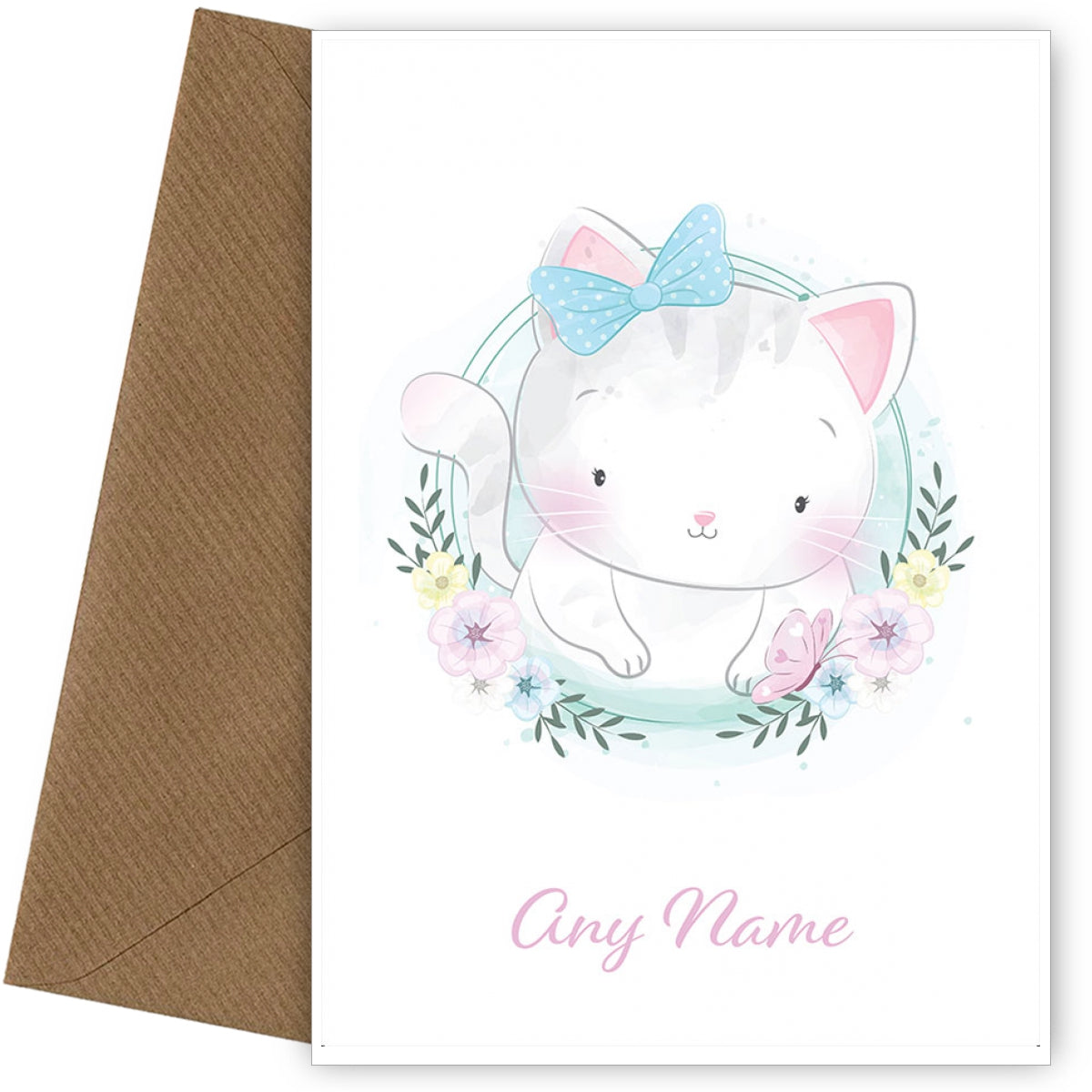Personalised Kitten With Bow Card