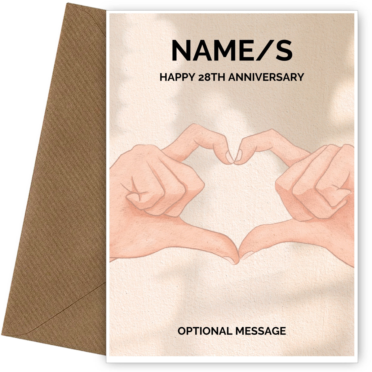 Love Hands 28th Wedding Anniversary Card for Couples