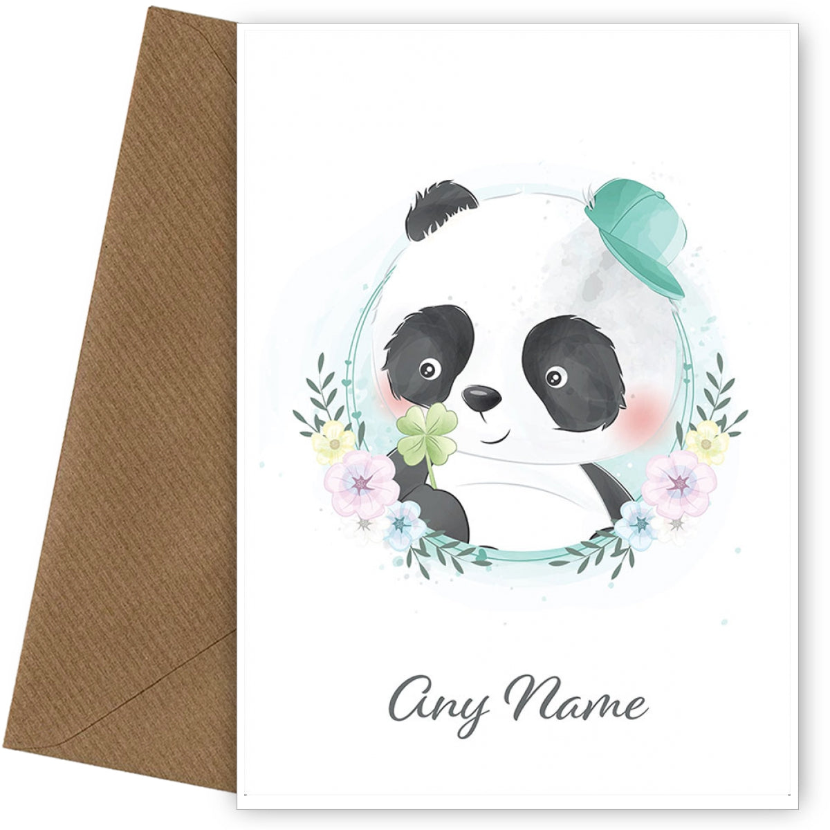 Personalised Panda With 4 Leaf Clover Card