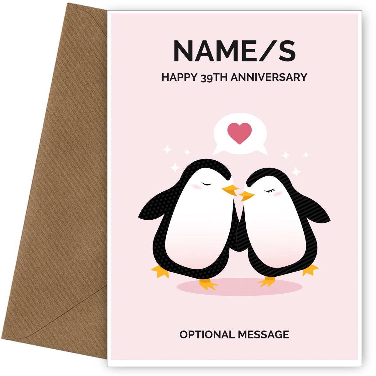 Penguin 39th Wedding Anniversary Card for Couples