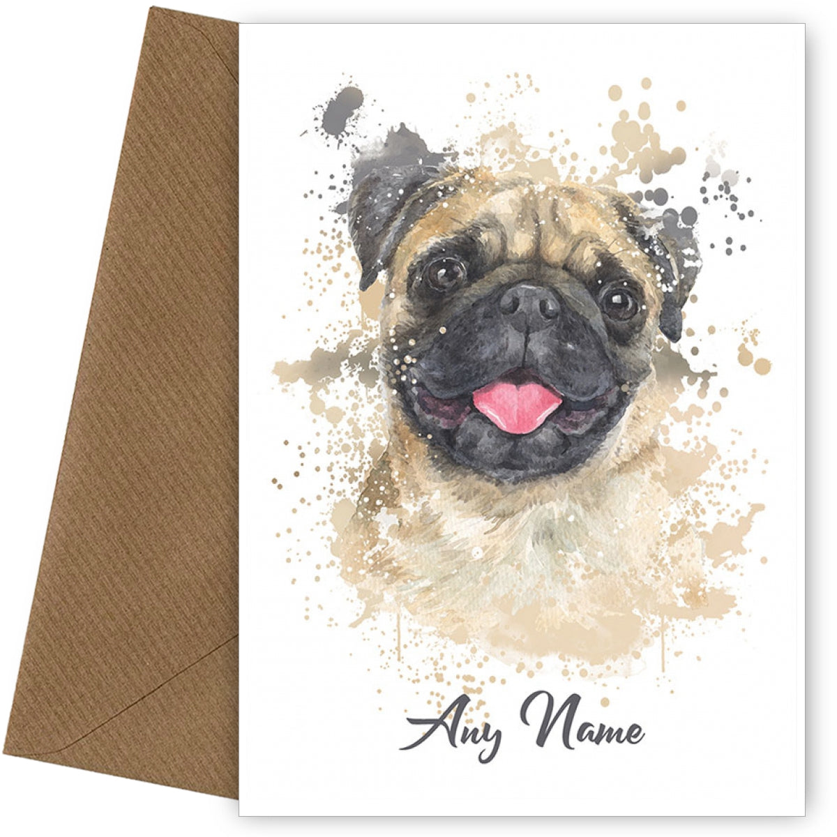 Personalised Pug Birthday Card - Watercolour Style Dog Cards
