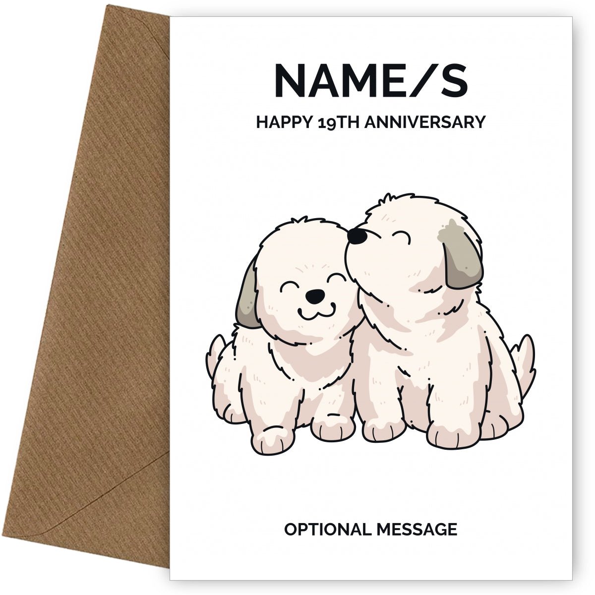 Puppies 19th Wedding Anniversary Card for Couples