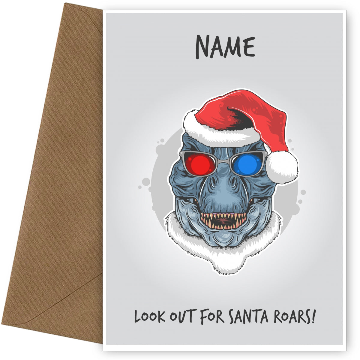Personalised Dinosaur Christmas Card - Santa Roars