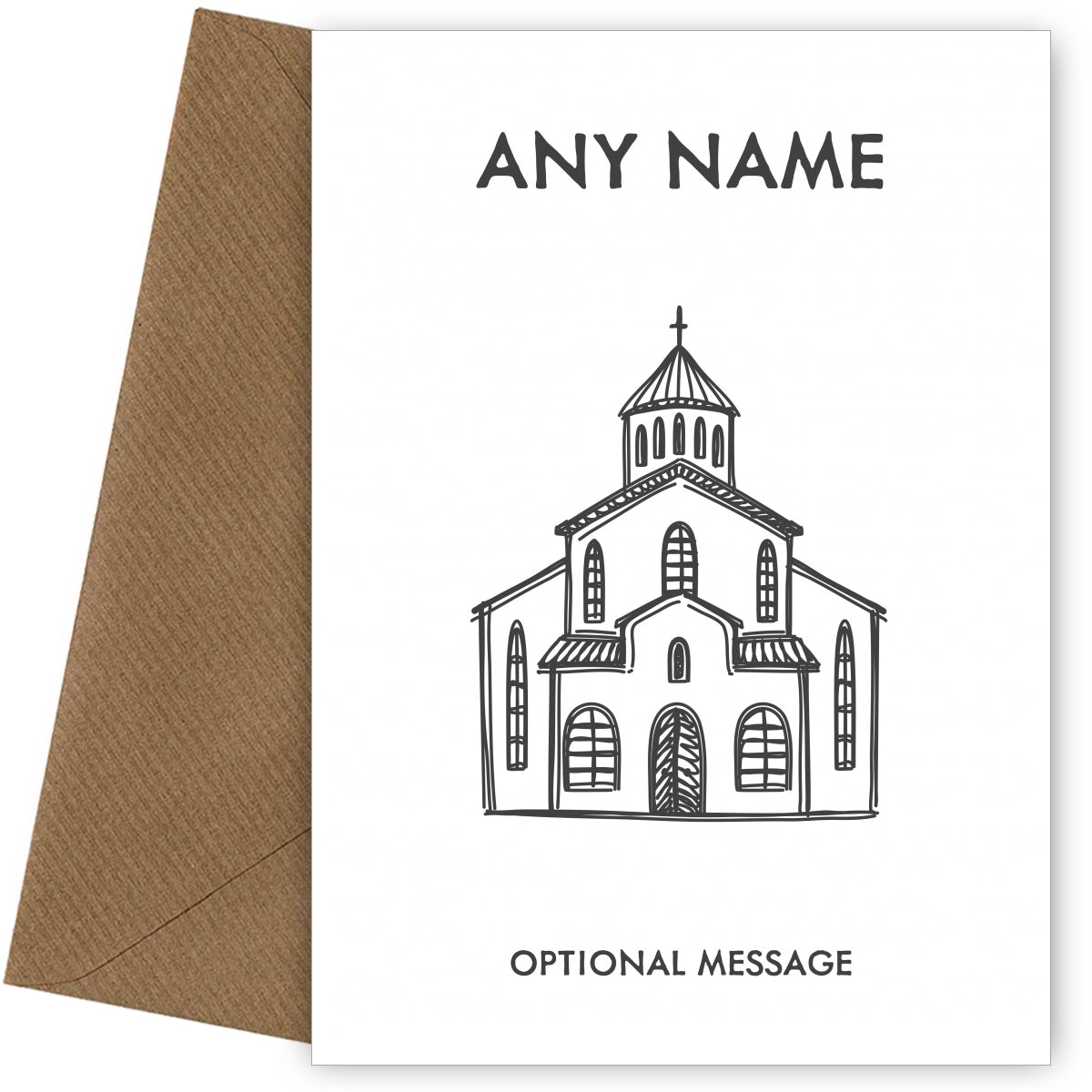 Personalised Religious Cards - Church Sketch