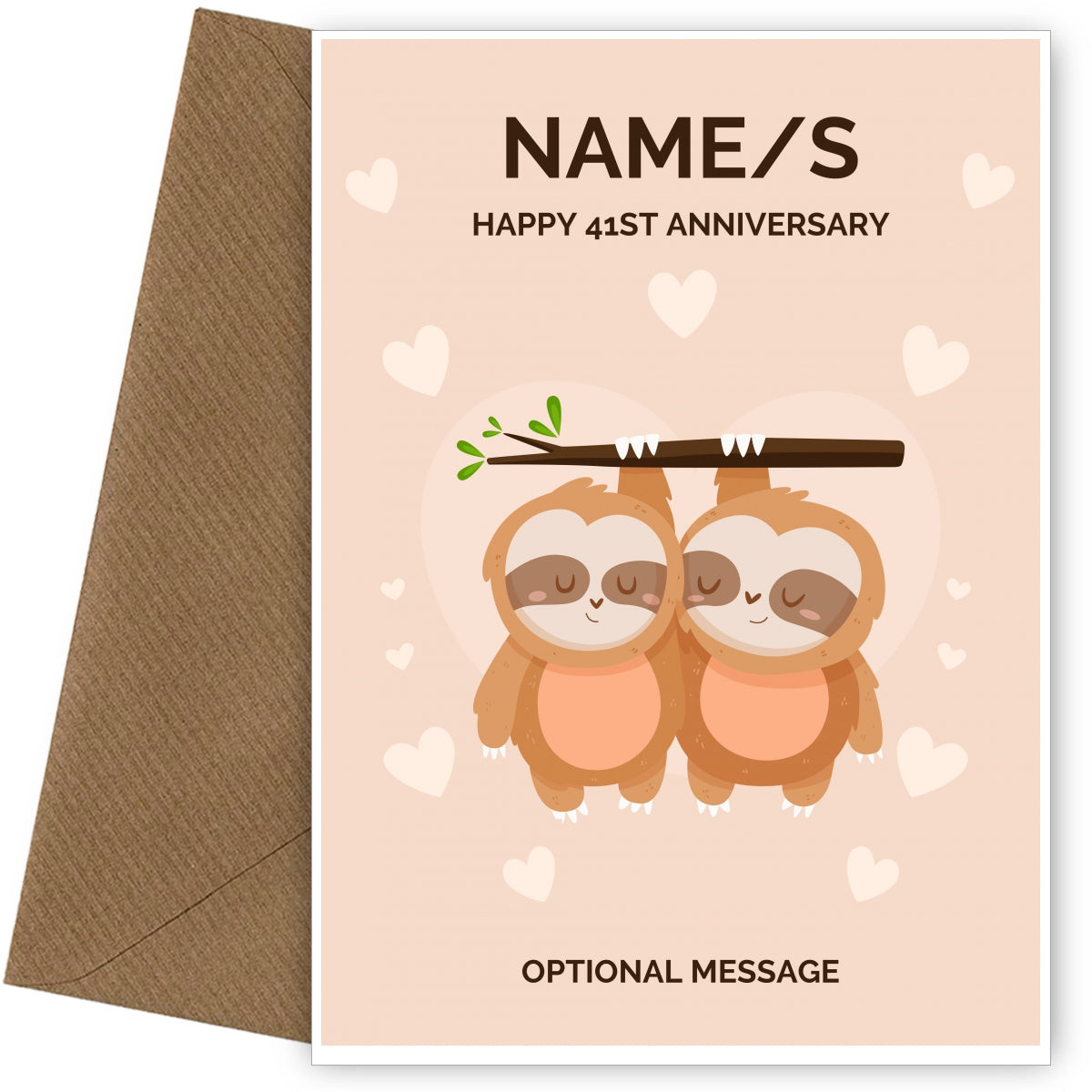 Sloth 41st Wedding Anniversary Card for Couples