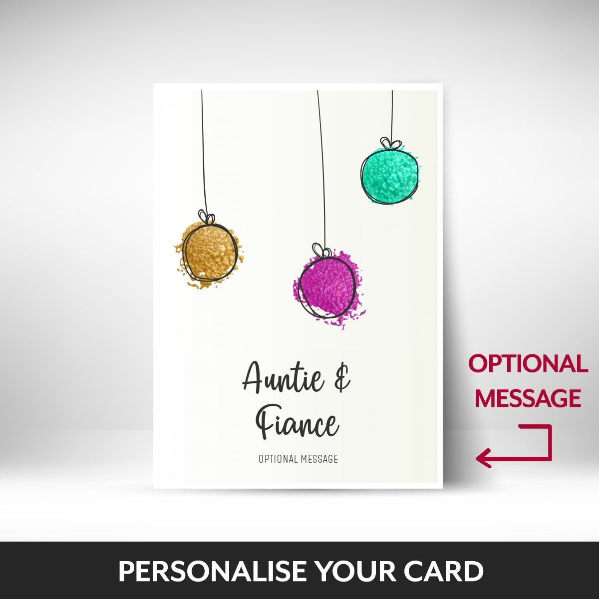 What can be personalised on this Auntie & Fiance christmas cards