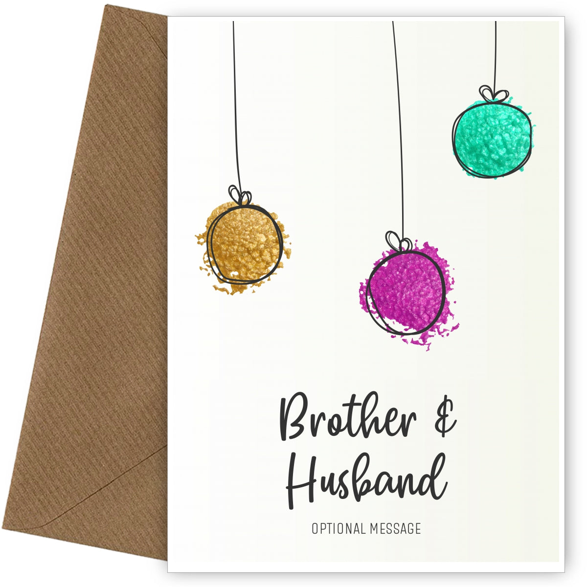 Modern Christmas Card for Brother & Husband - Splatter Baubles