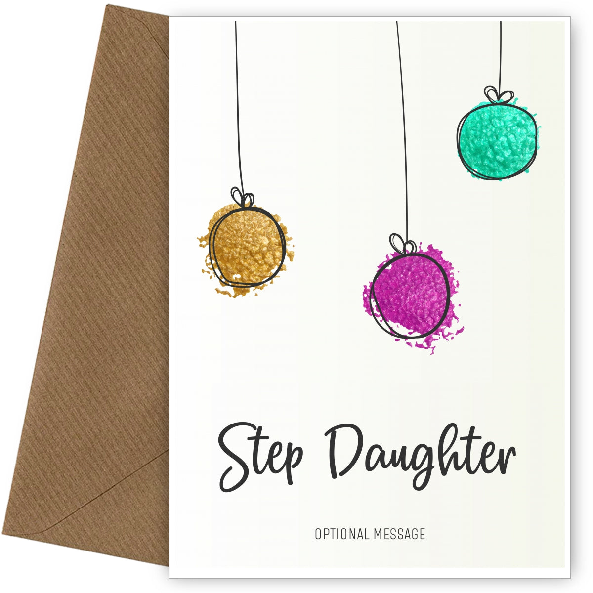 Modern Christmas Card for Step Daughter - Splatter Baubles