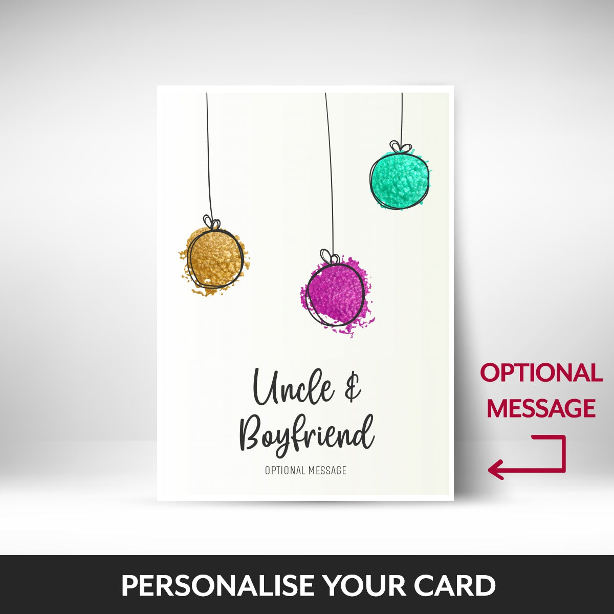 What can be personalised on this Uncle & Boyfriend christmas cards