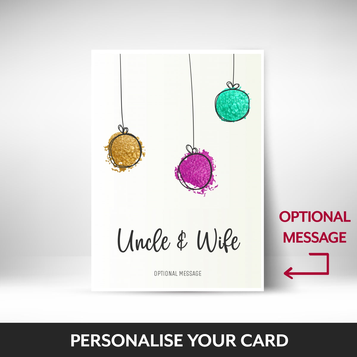 What can be personalised on this Uncle & Wife christmas cards