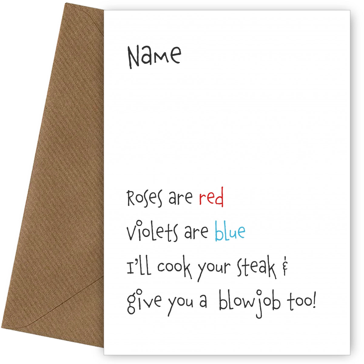 Steak and BJ Card for Boyfriend or Husband - Adult Humour Roses are Red Rhyme