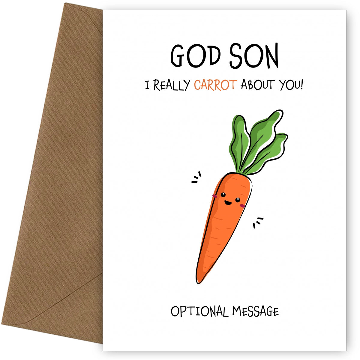 Veggie Pun Birthday Card for God Son - Carrot