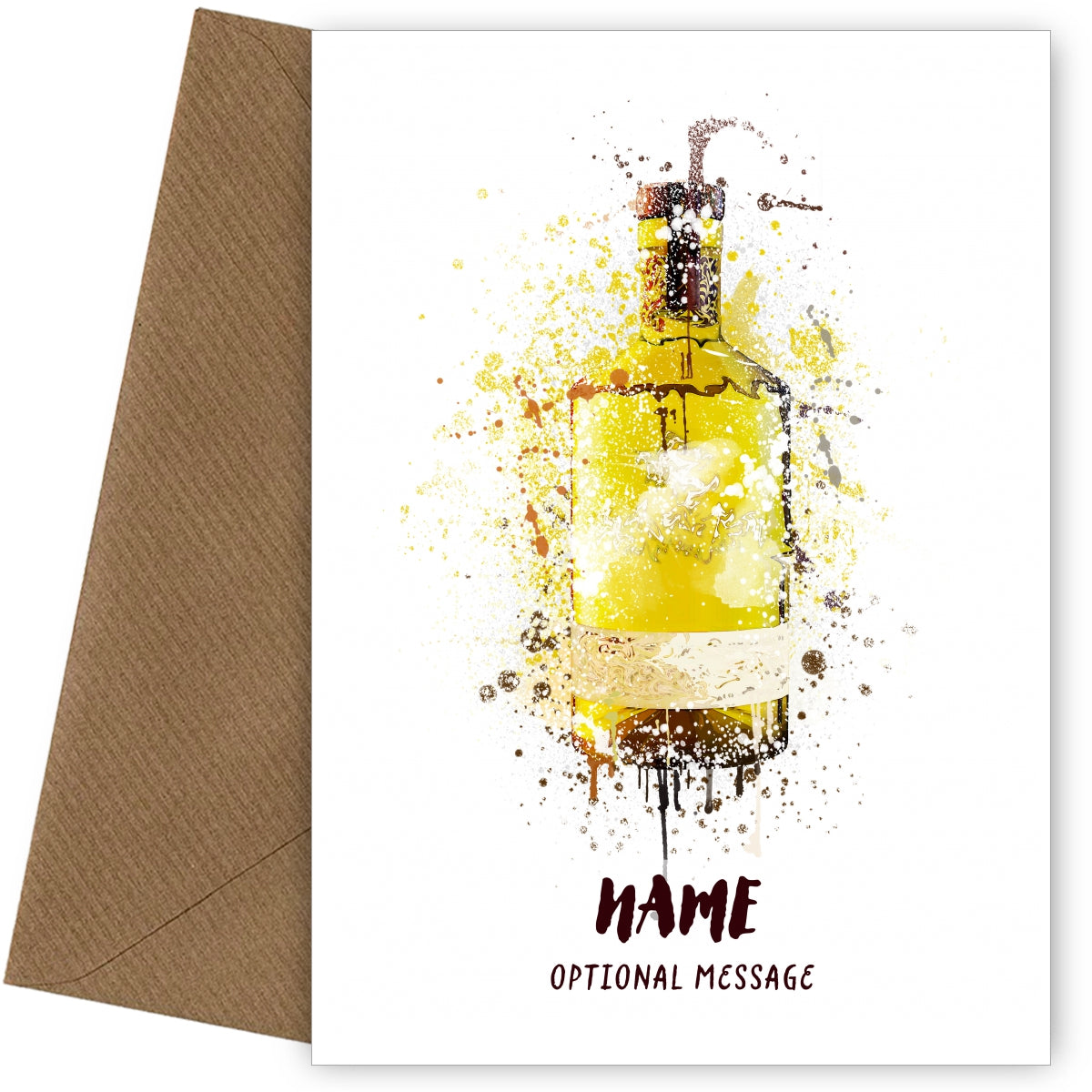 Mustard Gin Birthday Card - Watercolour Gin Bottle Greetings Card
