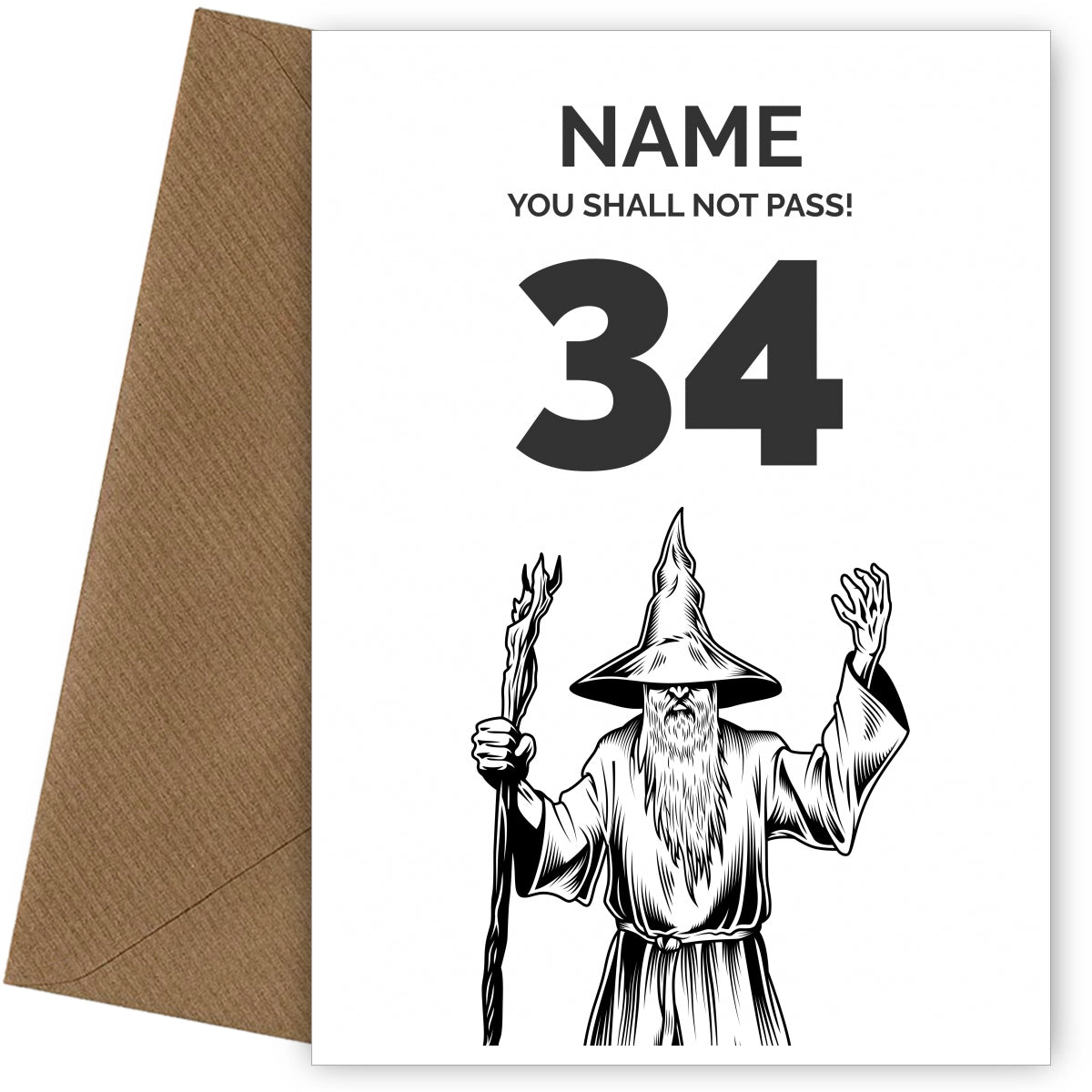 Funny 34th Birthday Card - LOTR You Shall Not Pass 34