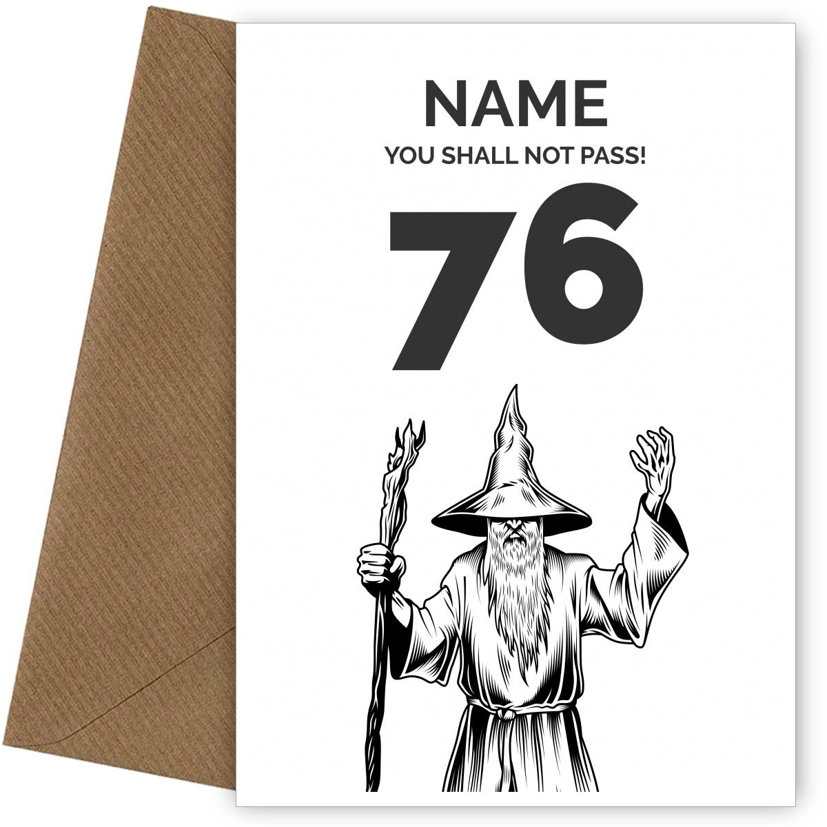 Funny 76th Birthday Card - LOTR You Shall Not Pass 76