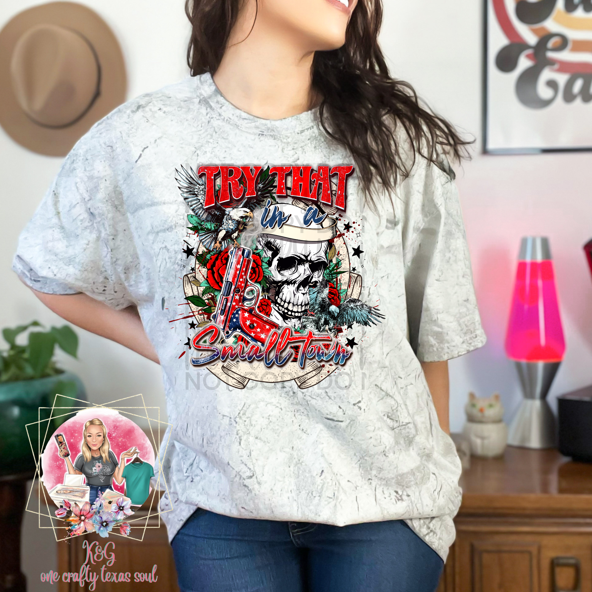 Try that in a small Town skull head DTF Print!!!