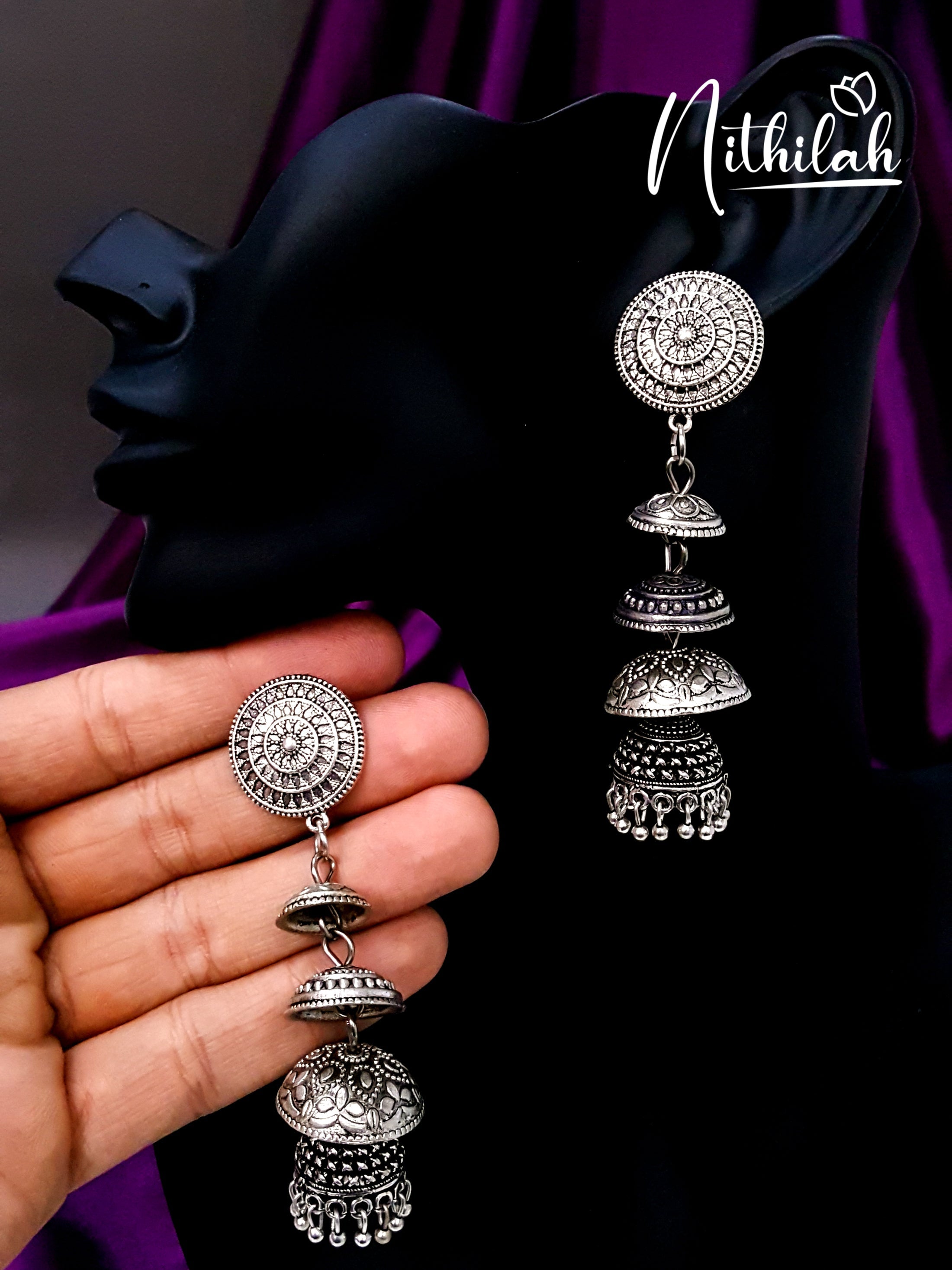 Indian Traditional Bollywood Style Silver Oxidized Jhumka Jhumki Earrings  M-90 | eBay