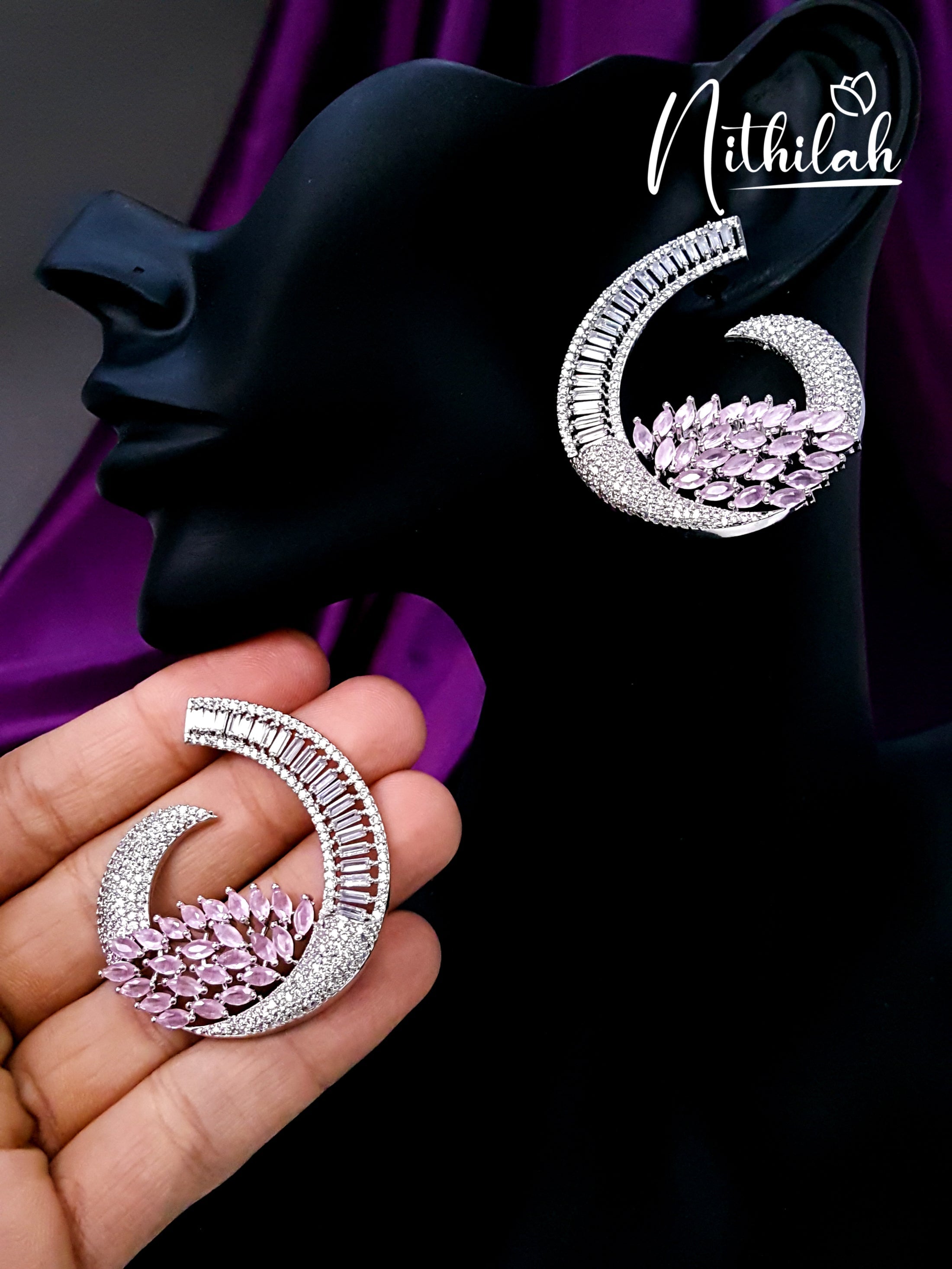 Buy American Diamond Indian Jewelry Design Chand Bali Earrings With  Maangtikka, Indian Jewelry, Teeka Tika AD Jewelry, Bollywood Jewelry Online  in India - Etsy