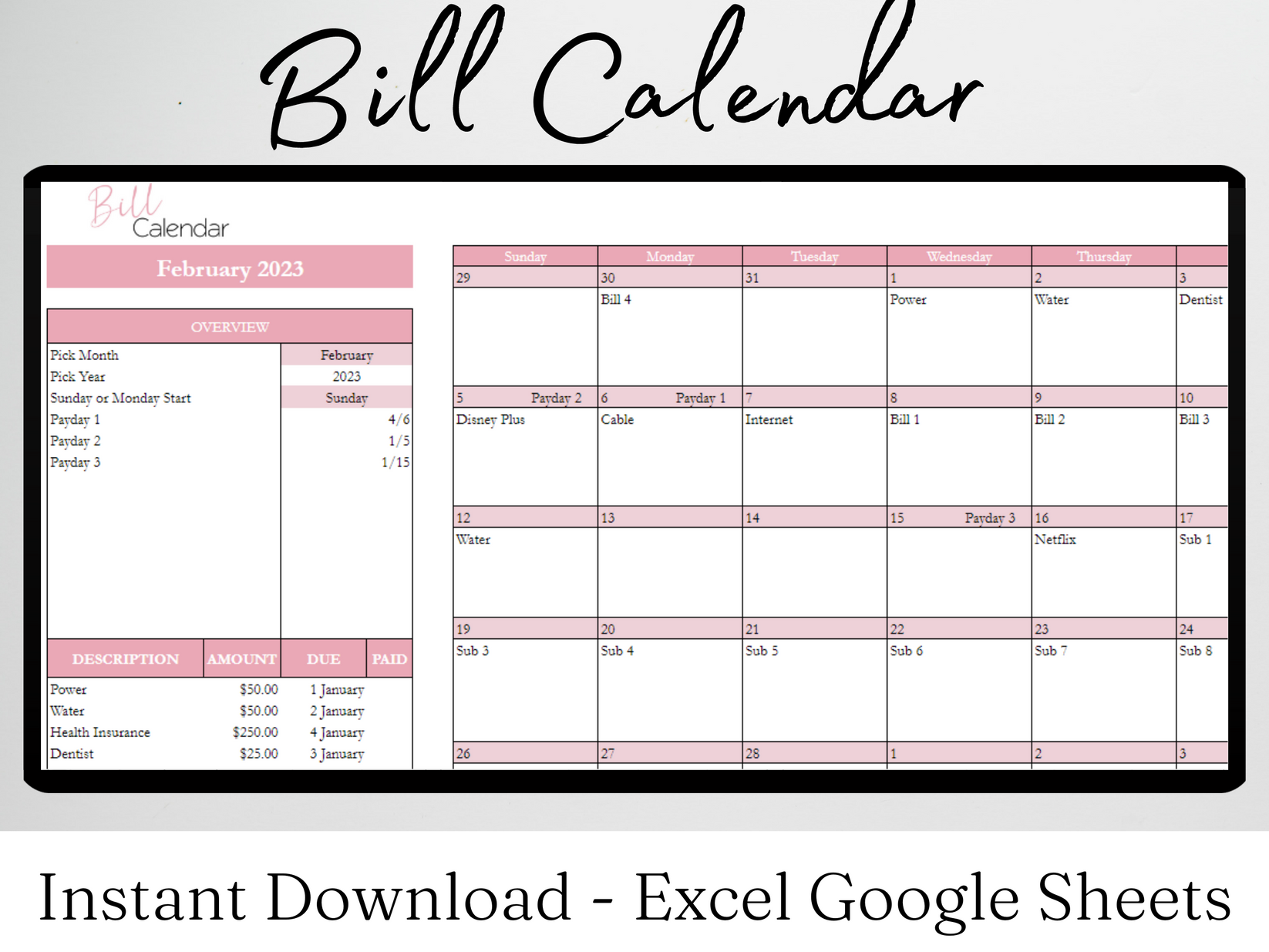 Bill Calendar Template Google Sheets Excel Spreadsheet Savvy and Thriving