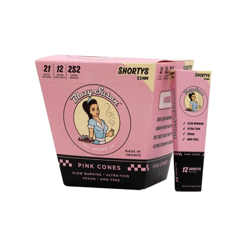 BLAZY SUSAN PRE ROLLED CONES SHORTYS 53MM (21PK/DISPLAY) | PINK