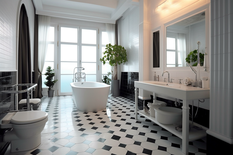 bathroom with small tiles that make space look bigger