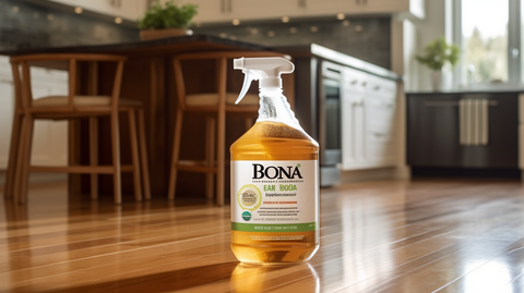 Bona multipurpose cleaner set on hardwood kitchen floor