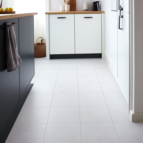 Minimalist kitchen with vinyl flooring