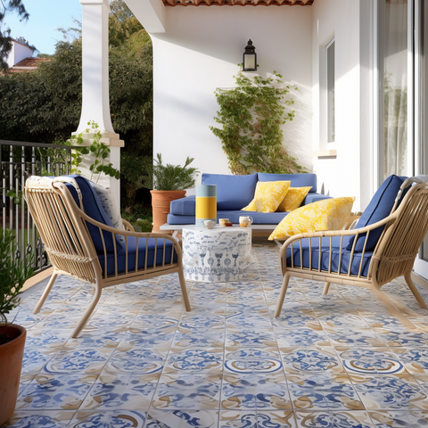 outdoor patio with patterned tile