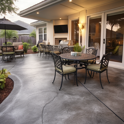 outdoor patio with stamped concrete