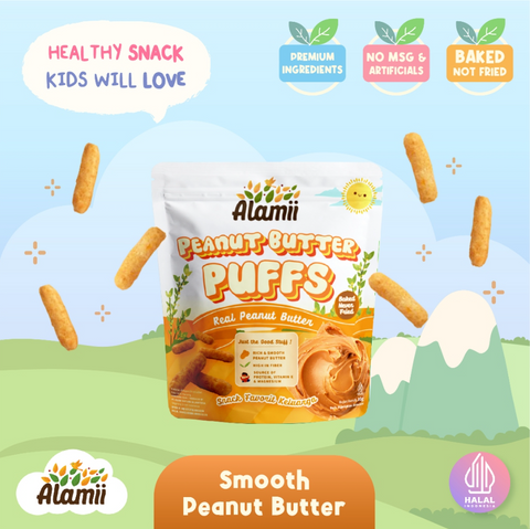 Alamii Puffs Peanut Butter cemilan sehat mengandung protein