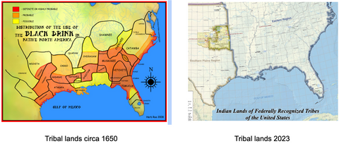 Tribal lands circa 1650 and Tribal lands 2023