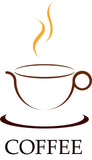 Outline of brown cup with the word "coffee"