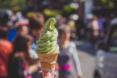 Ice cream cone with green matcha ice cream