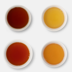 Image of four different brewed teas in white cups