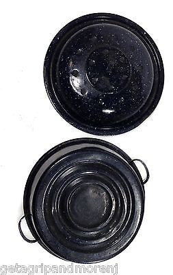 Blue and White Speckled Enamelware Camp Coffee Pot and Cooking Pot