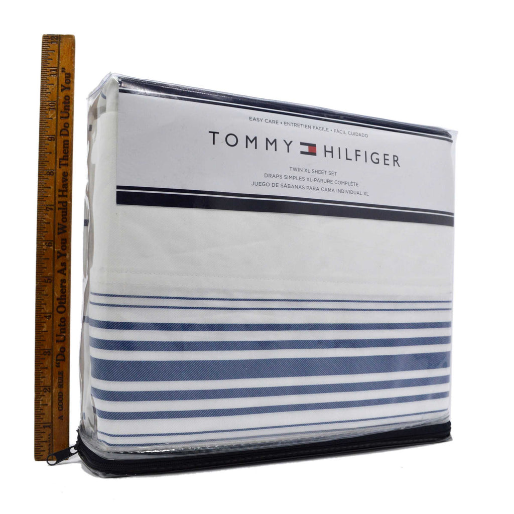 Brand New TOMMY HILFIGER "TWIN XL" SHEET SET White Blue Stripes – Get A Grip & More