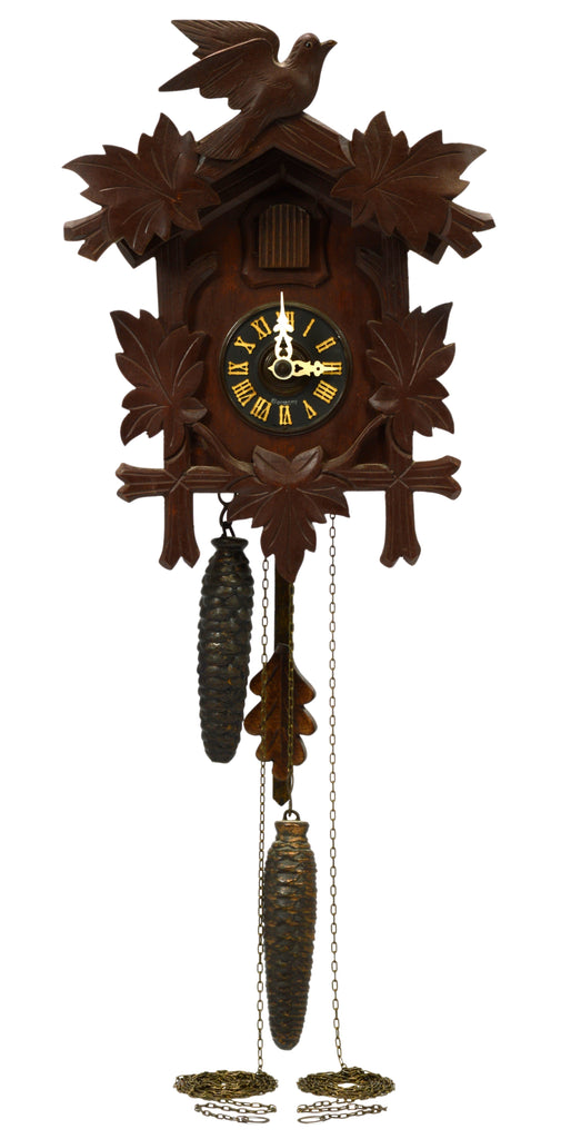 Vintage GERMAN CUCKOO CLOCK Black Forest REGULA c.1950 BIRD-LEAF MOTIF ...