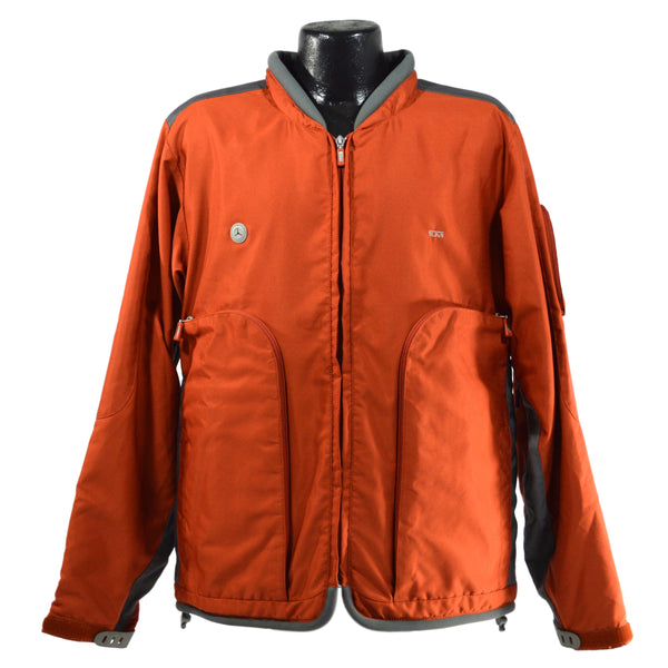 Briefly Used TUMI TRAVEL JACKET Size: Medium BURNT ORANGE & GRAY w/ Hu ...