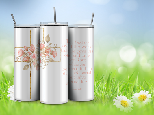 Custom Scripture Engraved Tumbler - John 3:16 For God so Loved the