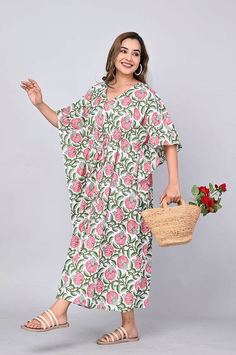 Shoolin Multicolour Cotton Kaftan Printed Midi Dress- KF-7