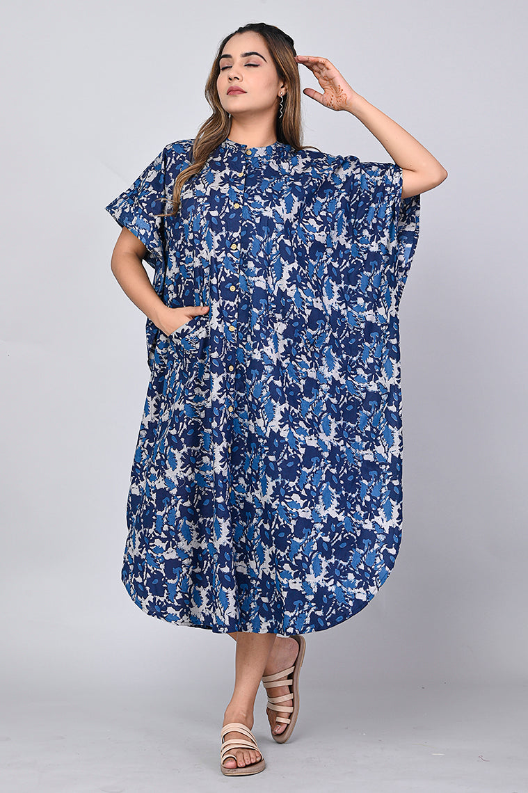 Crafted from 100% cotton, abstract print dress for women navy blue
