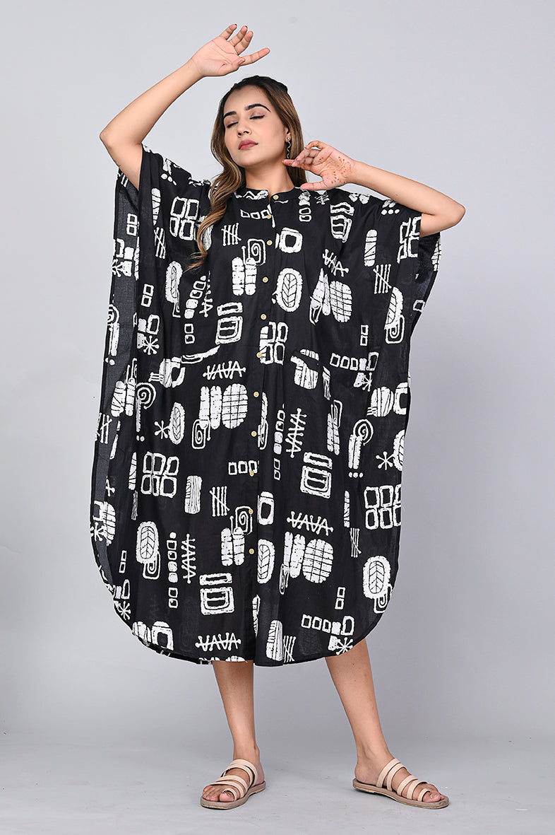 comfortable and stylish cotton dress abstract print dress for women black