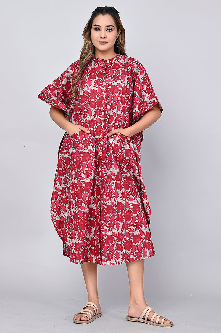 Maroon, abstract print dress for women