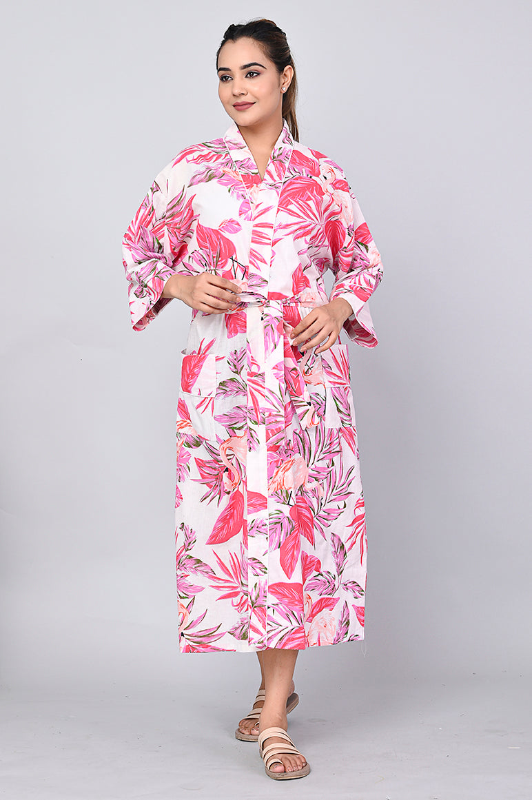 Floral Pattern Kimono Robe Long Bathrobe For Women (Multi)-KM-156