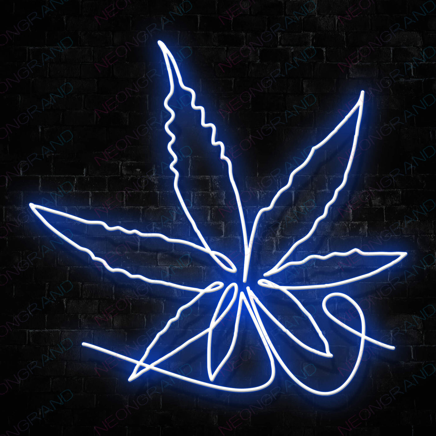 Marijuana Leaf Script Weed Neon Sign Blue