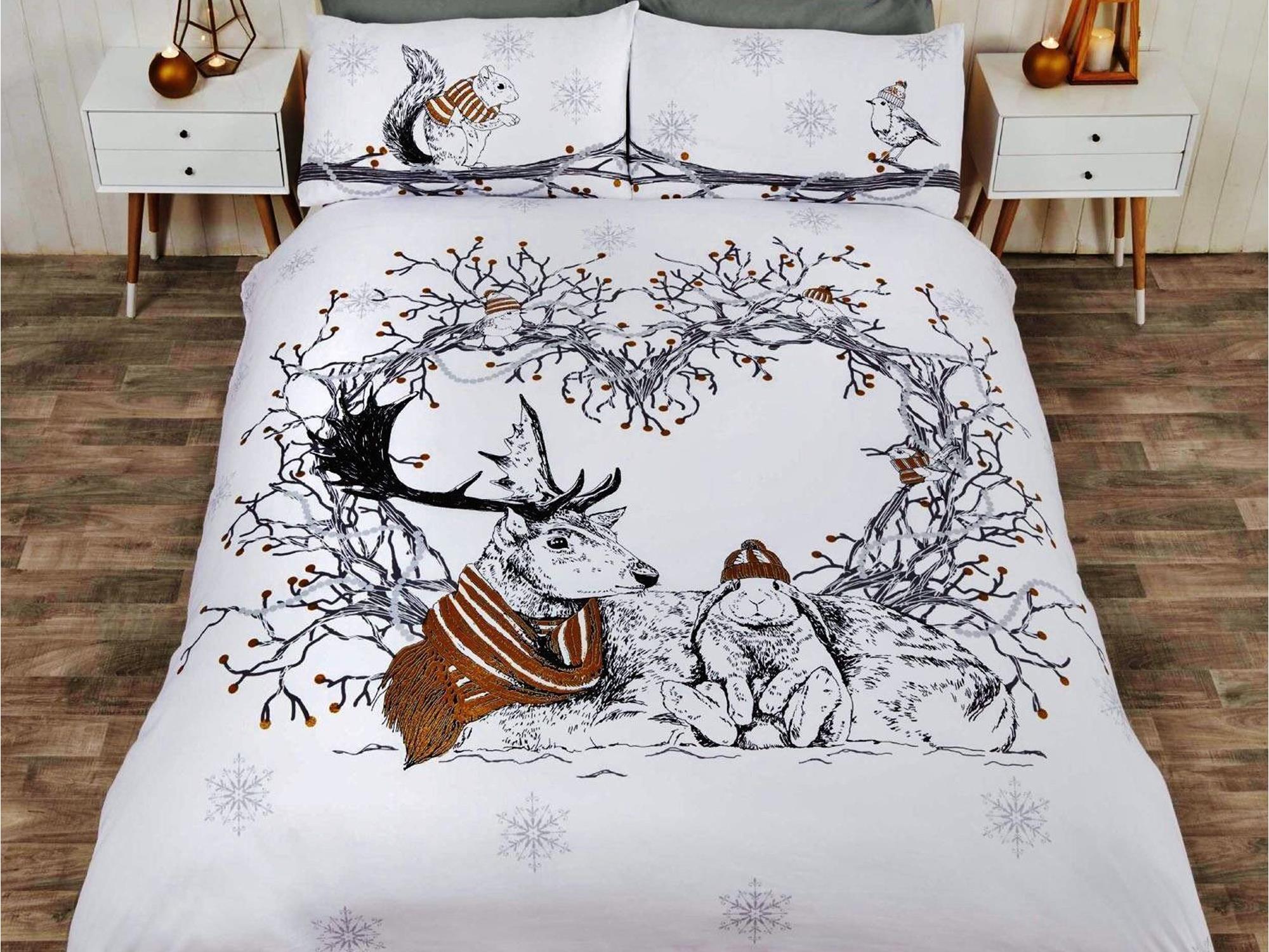 Stag Friends Christmas Bedding Set Gold The Cosy Bedding Company