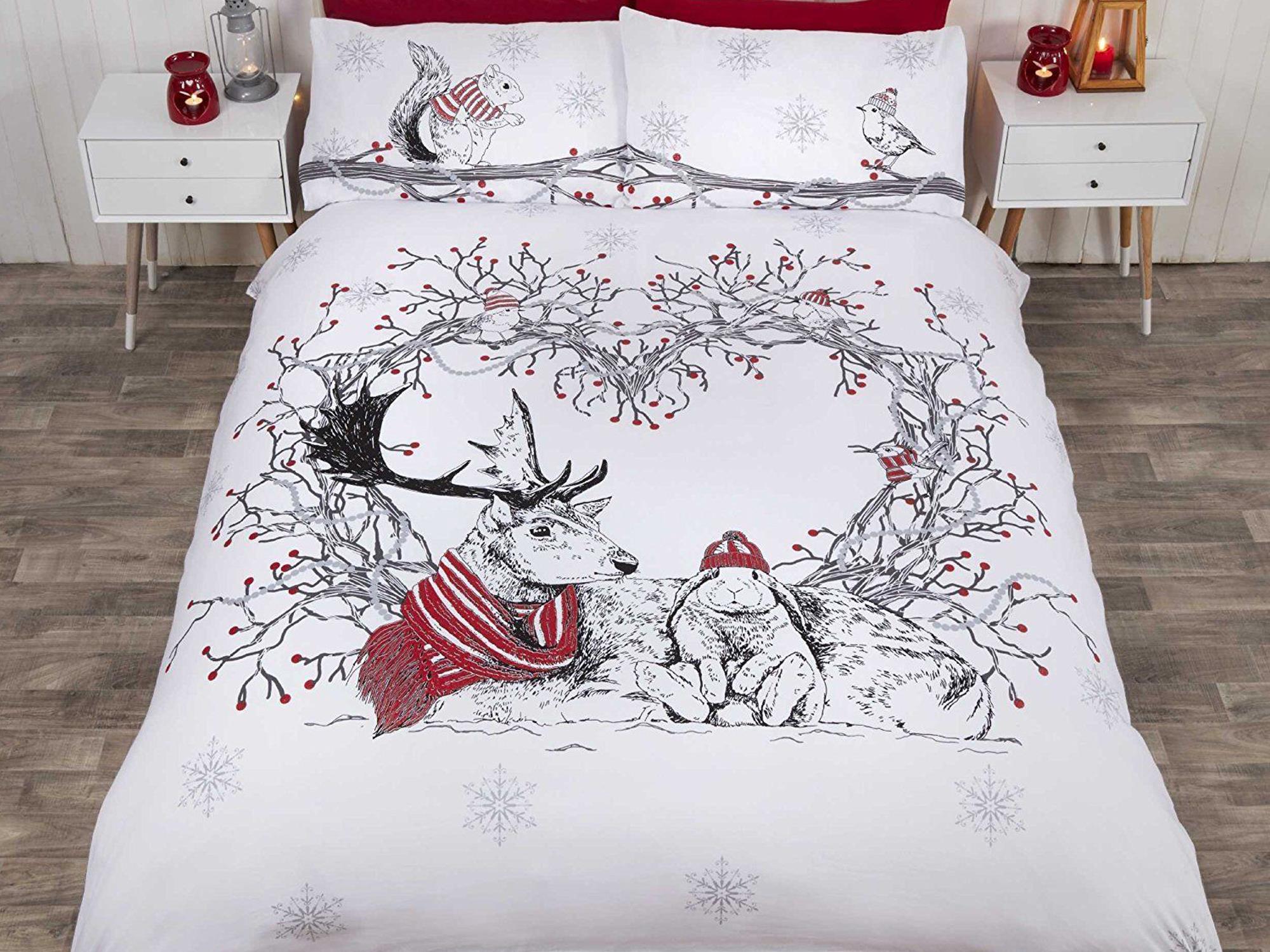 Stag Friends Christmas Bedding Set Red The Cosy Bedding Company