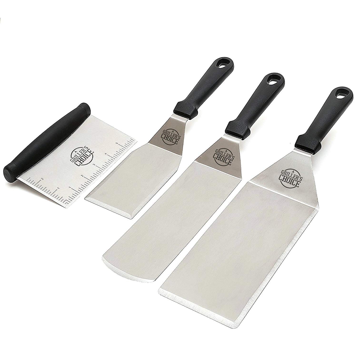 Griller's Choice – Stainless Steel Metal Spatula Set – Flat Metal Spatula, Griddle Scrapper