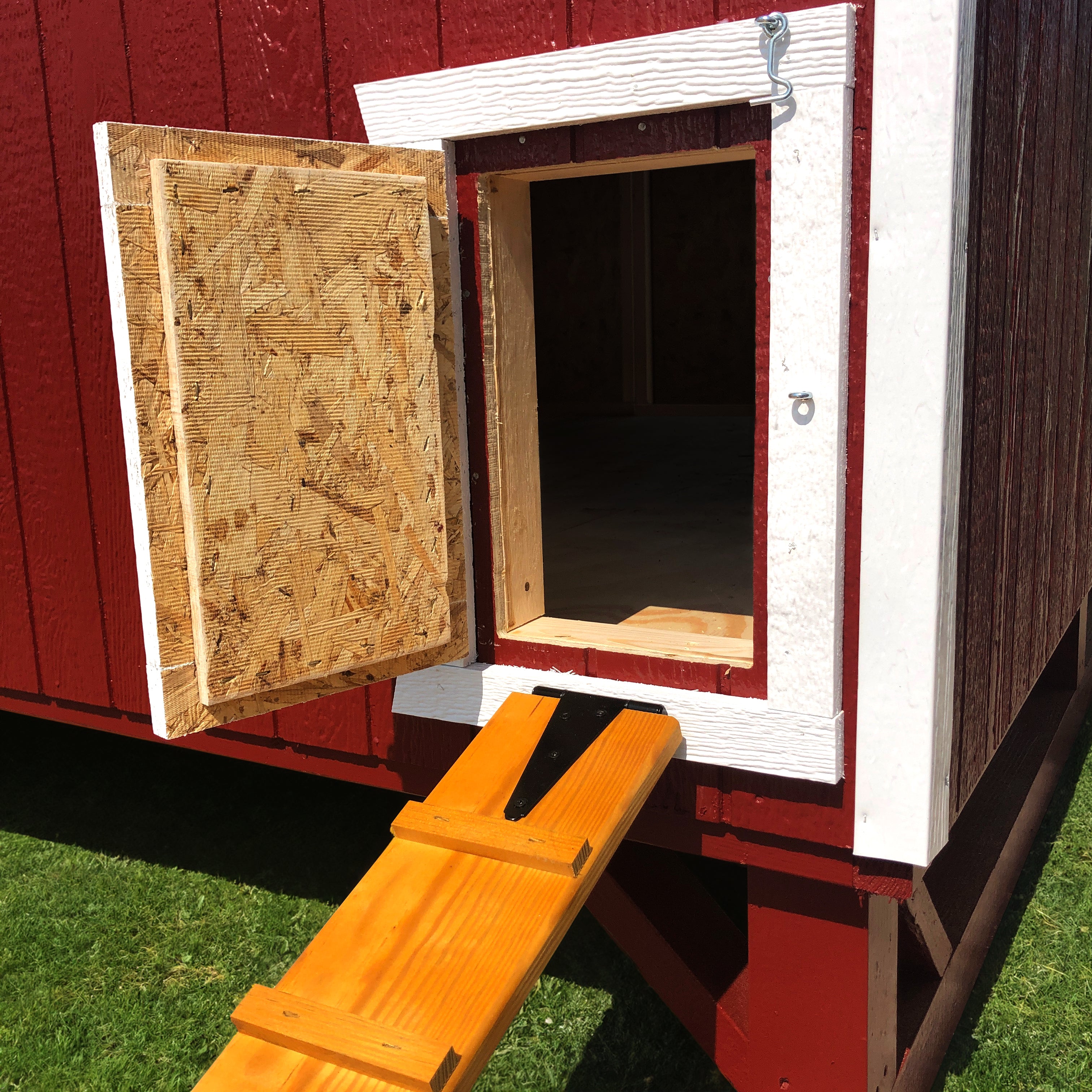 6x8 gambrel barn chicken coop door open ramp