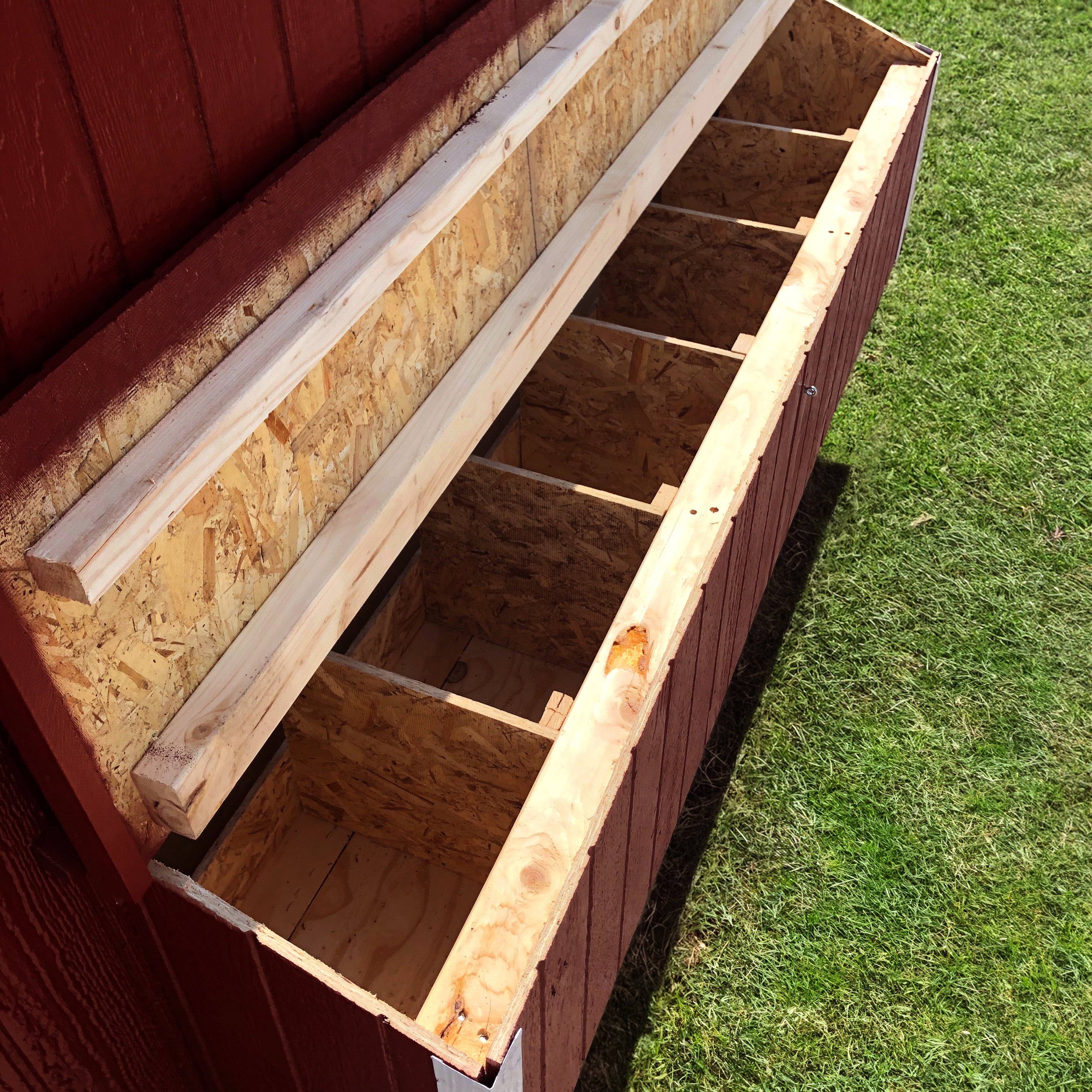 6x8 colonial gable chicken coop nesting boxes outside